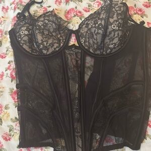 Victoria Secret lingerie black tan floral 34 C